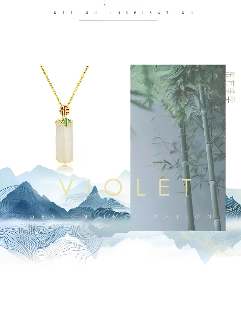 Collier artisanal en argent sterling avec breloque chinoise « Fu » et jade Hetian. Un cadeau idéal !