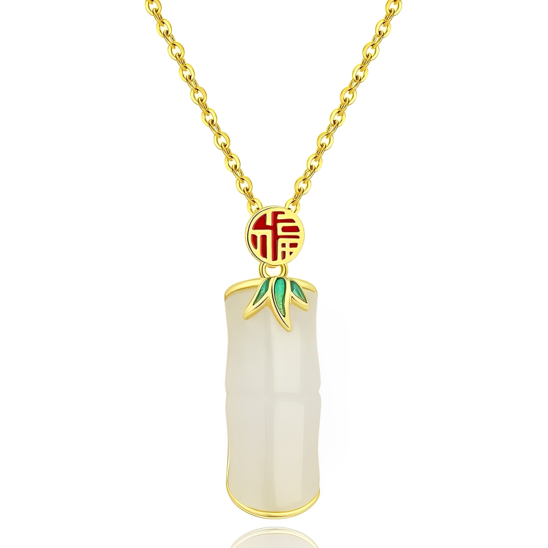 Collier artisanal en argent sterling avec breloque chinoise « Fu » et jade Hetian. Un cadeau idéal !