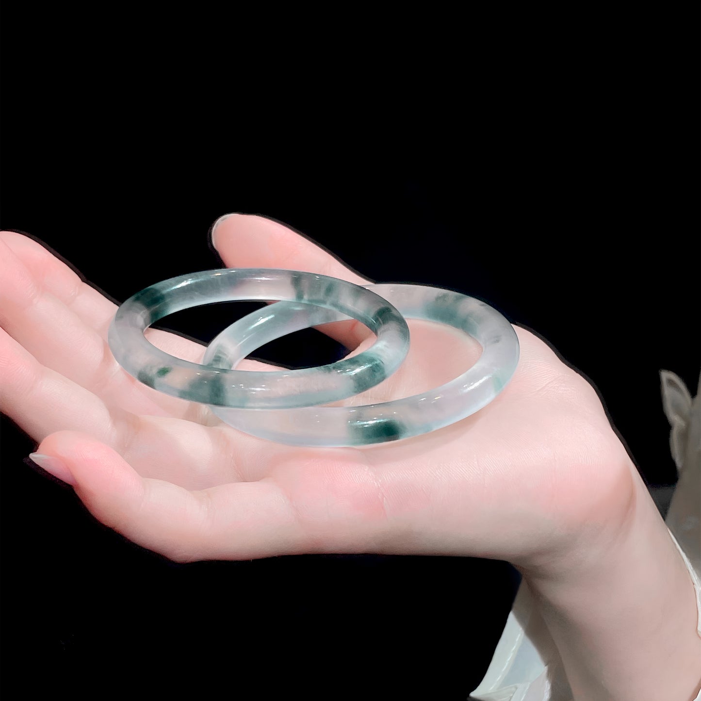 Nature's Captured Whisper,Exquisite High-Ice Floating Floral Jade Bracelet