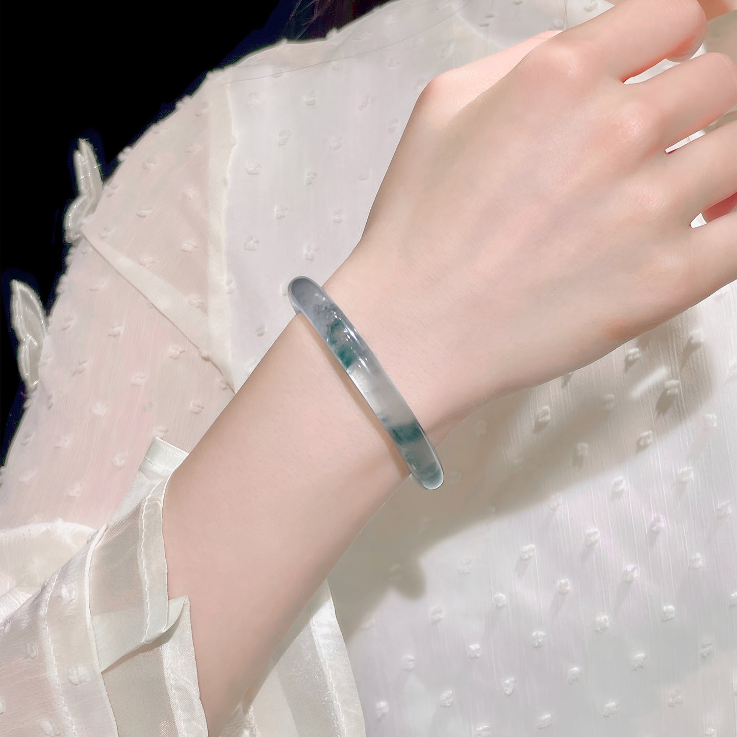 Nature's Captured Whisper,Exquisite High-Ice Floating Floral Jade Bracelet
