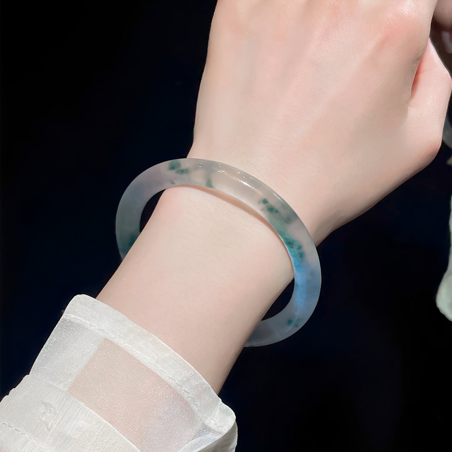 Nature's Captured Whisper,Exquisite High-Ice Floating Floral Jade Bracelet