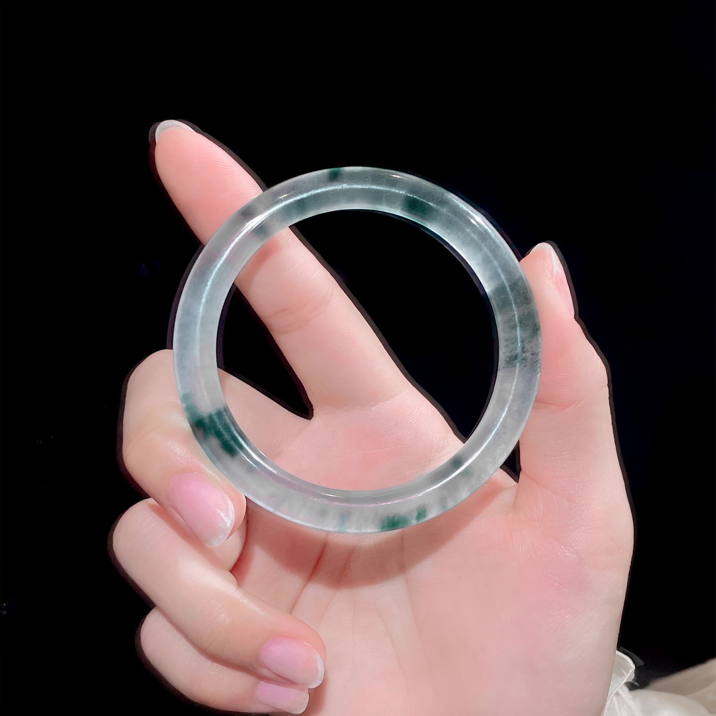 Nature's Captured Whisper,Exquisite High-Ice Floating Floral Jade Bracelet
