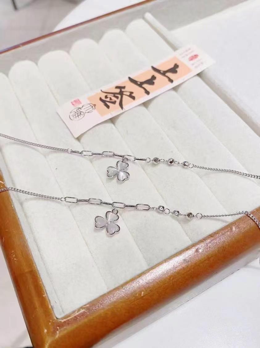 Bracelets de cheville en trèfle scintillant, pierre naturelle de sirène sur argent sterling