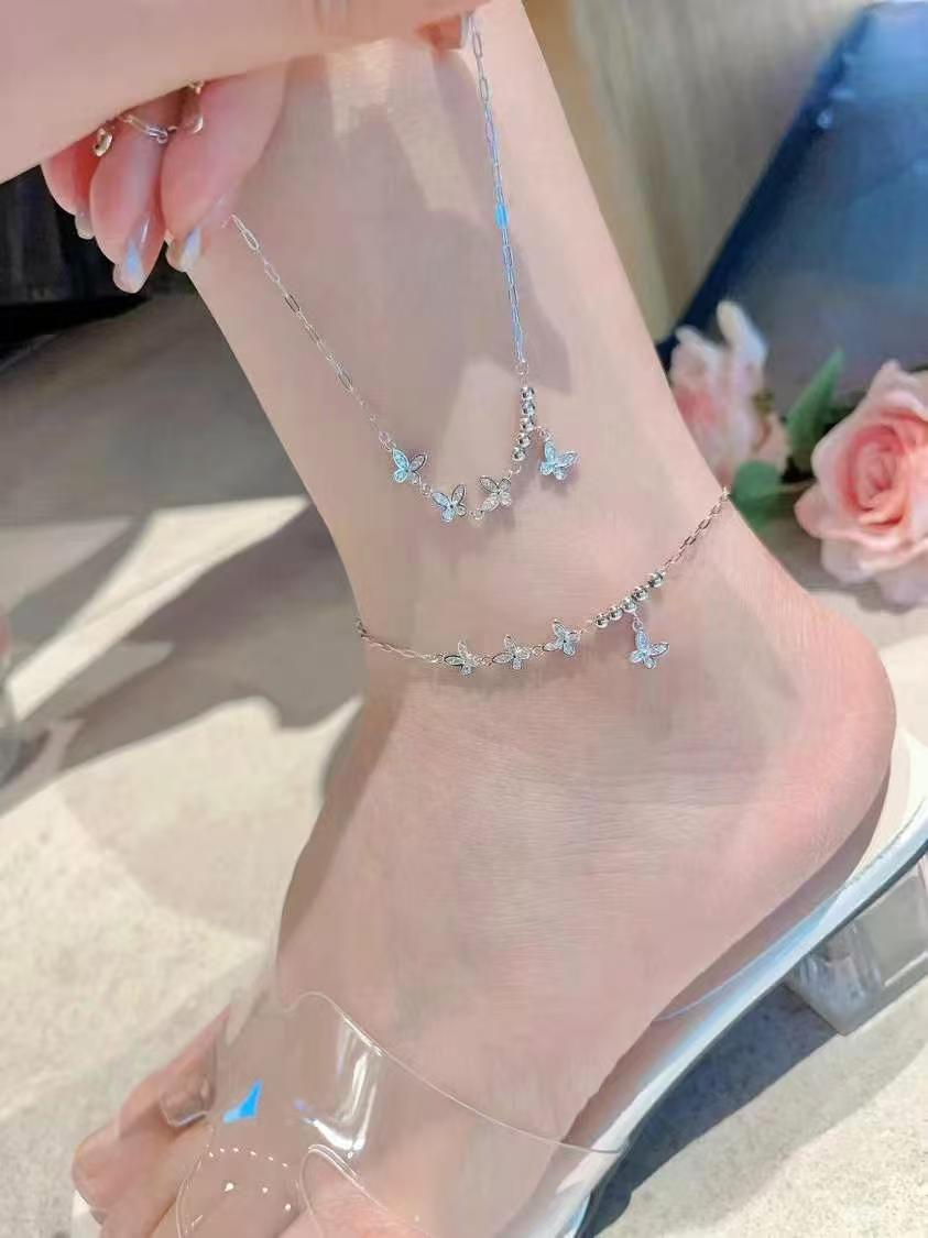 Bracelets de cheville Enchanted Flight : argent sterling 925 avec papillons en zircon à facettes
