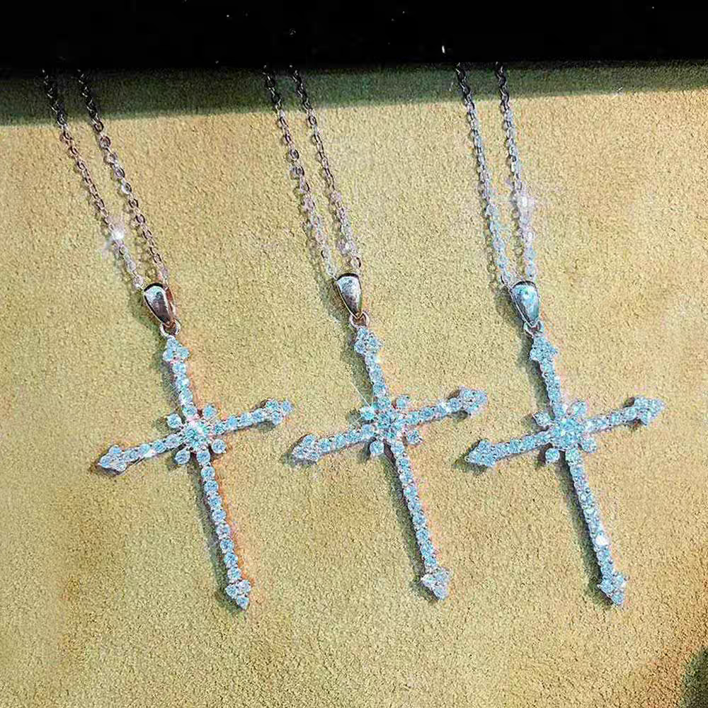 Collier croix épais en argent sterling avec strass - Pure Street Cred