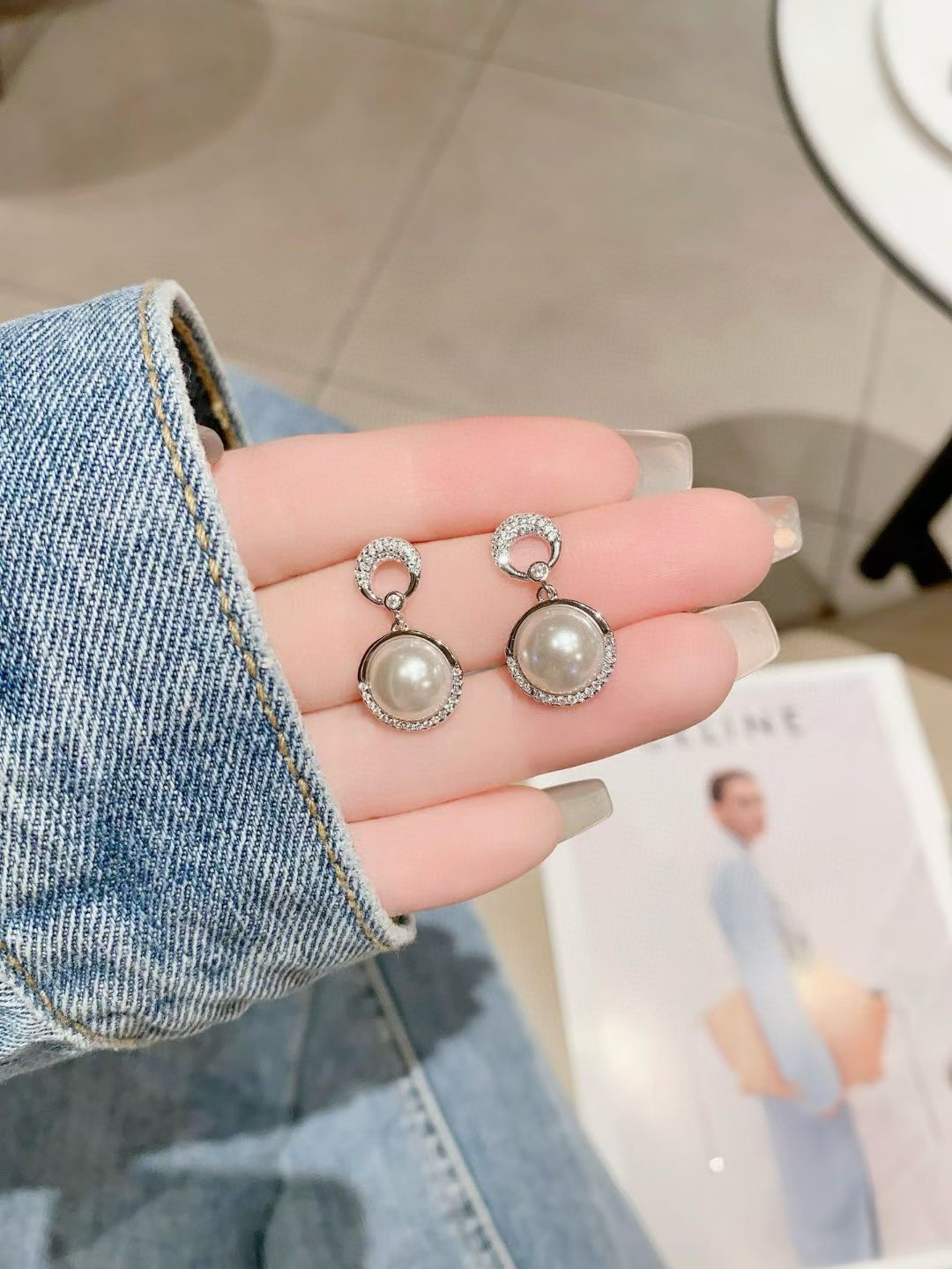 Boucles d'oreilles pendantes élégantes en zircon et perles | Boucles d'oreilles pendantes en argent sterling