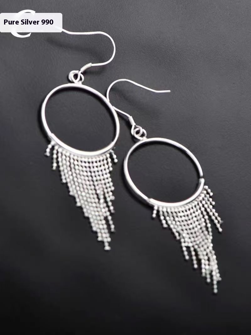 Boucles d'oreilles à franges fluides en argent sterling 990 fabriquées à la main