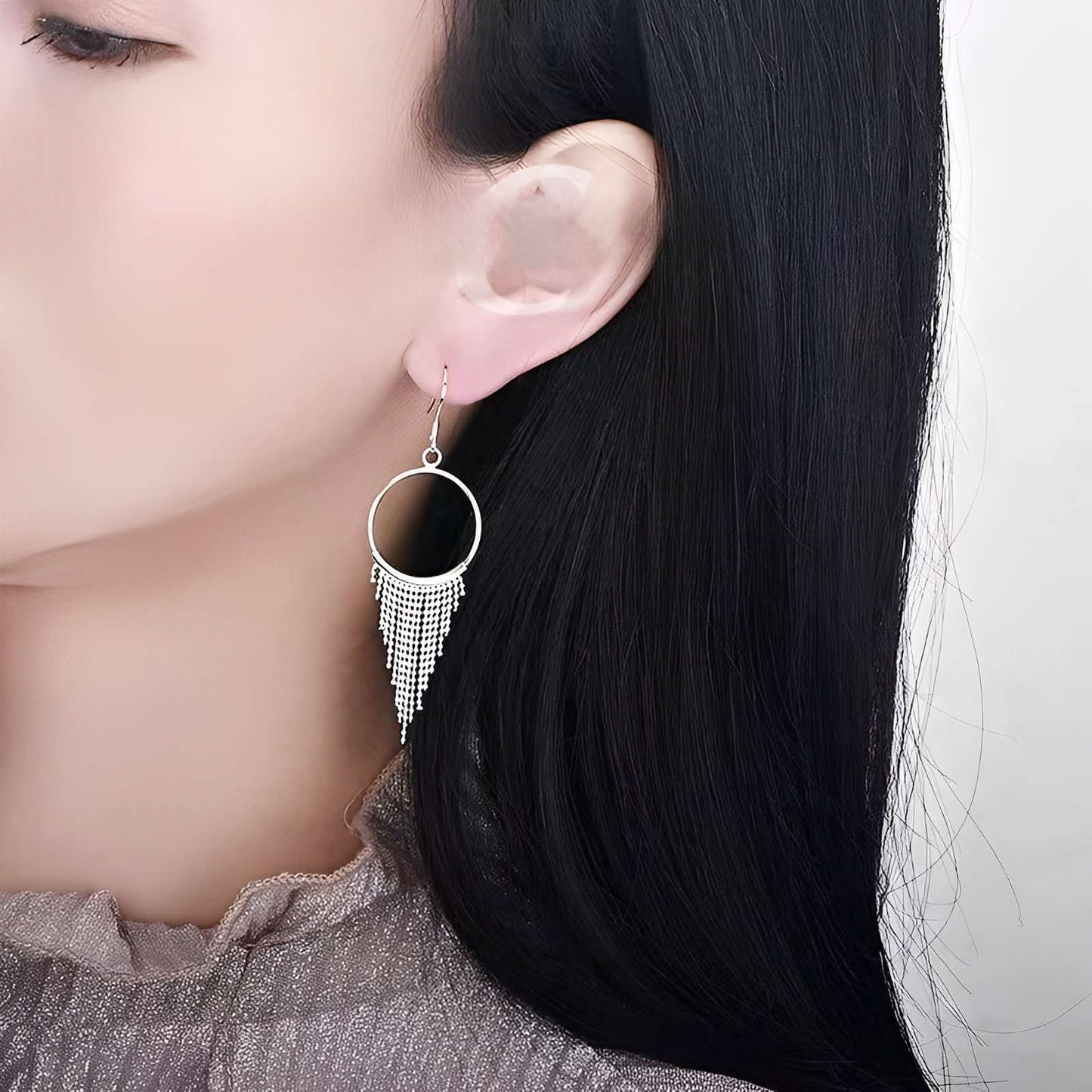 Boucles d'oreilles à franges fluides en argent sterling 990 fabriquées à la main