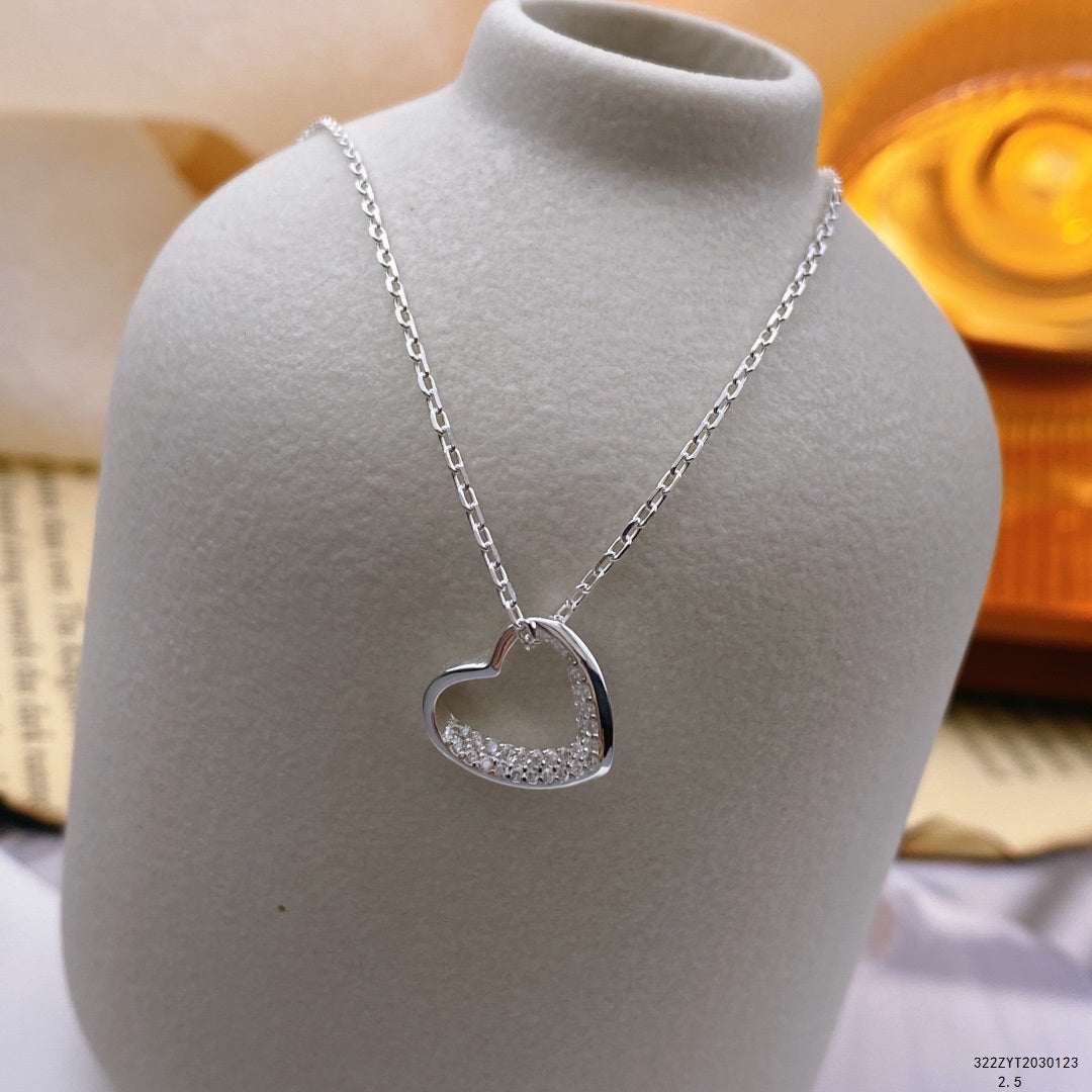 Handcrafted Sterling Silver Heart Necklace Sparkling Cubic Zirconia Heart Pendant - Timeless Gift of Love