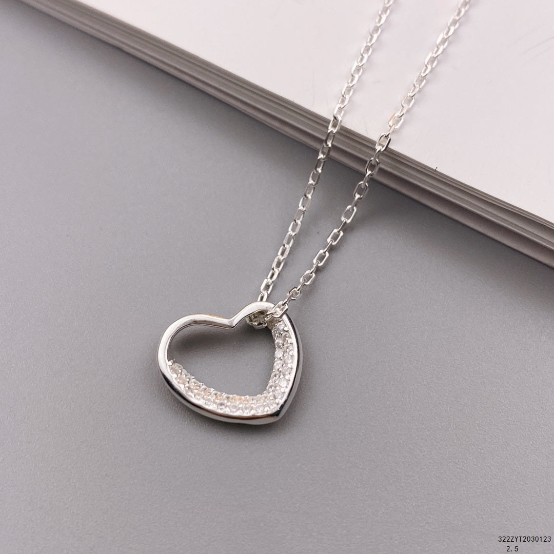 Handcrafted Sterling Silver Heart Necklace Sparkling Cubic Zirconia Heart Pendant - Timeless Gift of Love