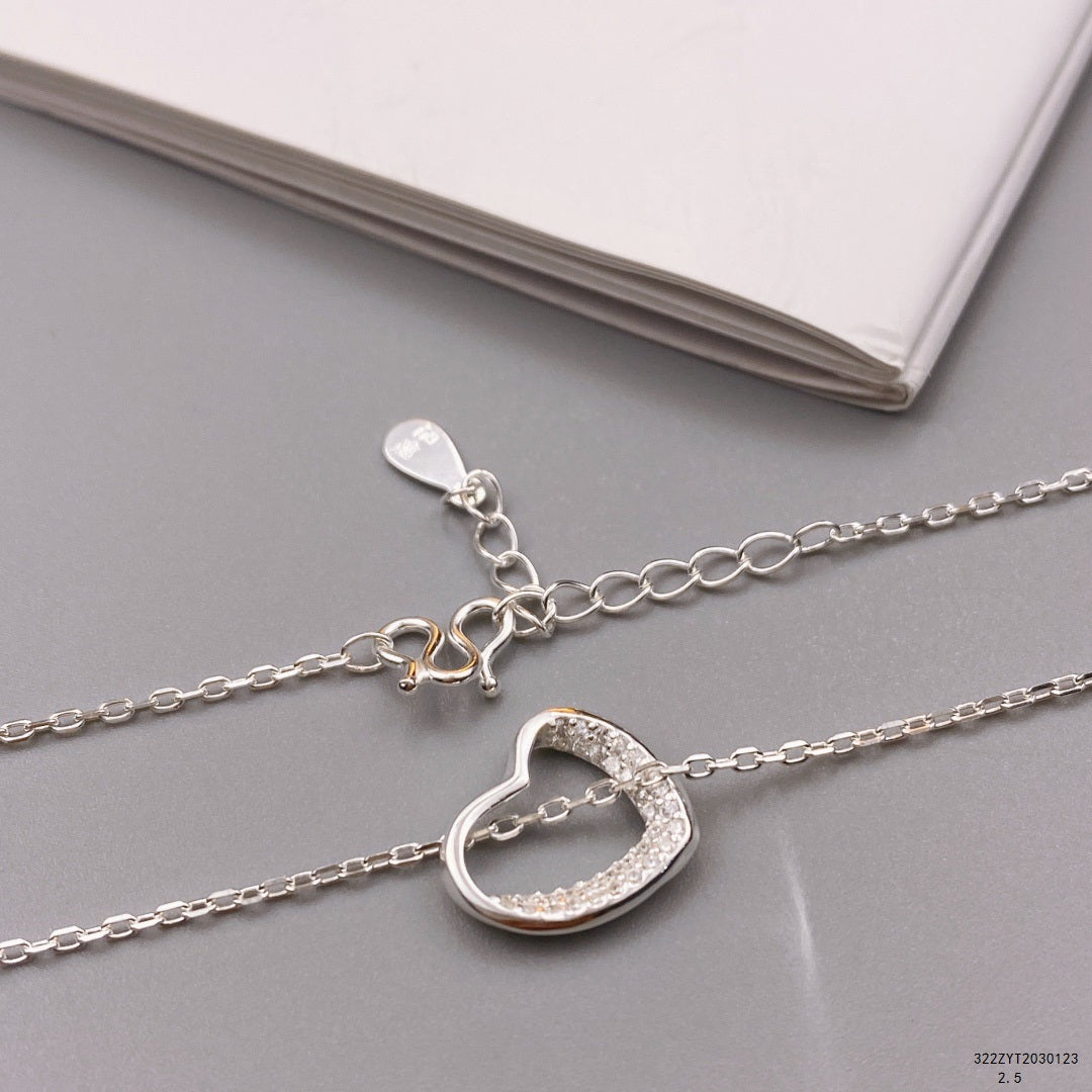 Handcrafted Sterling Silver Heart Necklace Sparkling Cubic Zirconia Heart Pendant - Timeless Gift of Love