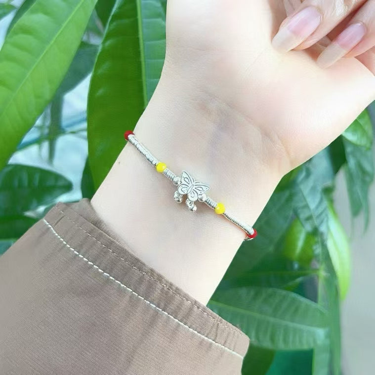 Handmade 990 Sterling Silver Butterfly & Glass Bead Bracelet Ethereal Elegance