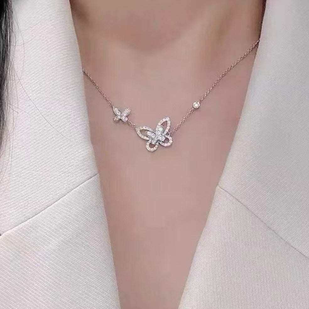 Collier pendentif papillon en argent sterling 925 et oxyde de zirconium, fabriqué à la main