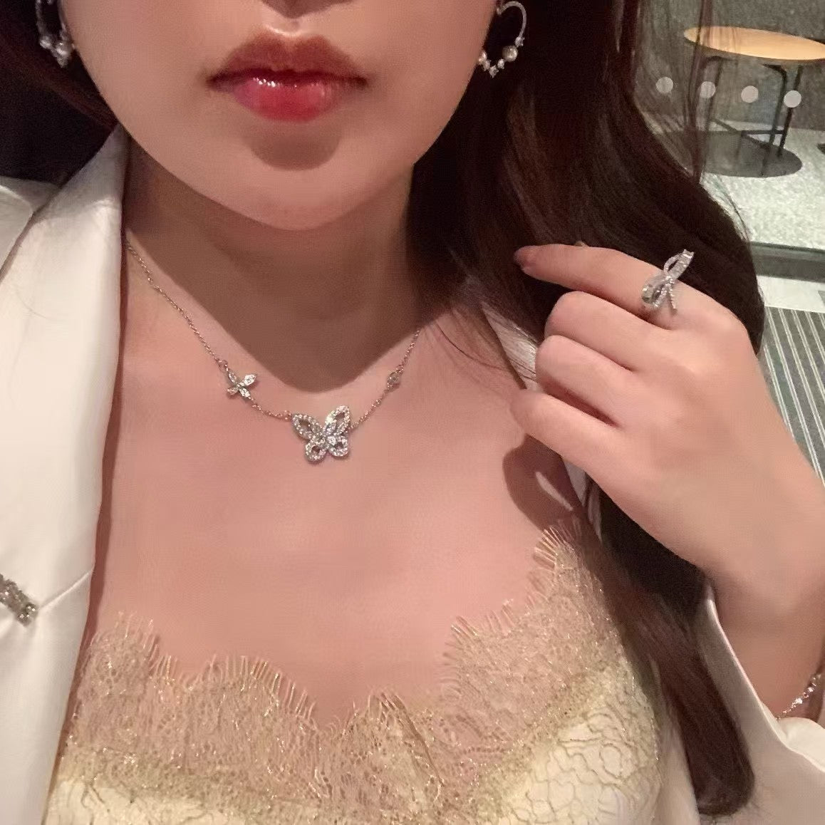 Collier pendentif papillon en argent sterling 925 et oxyde de zirconium, fabriqué à la main