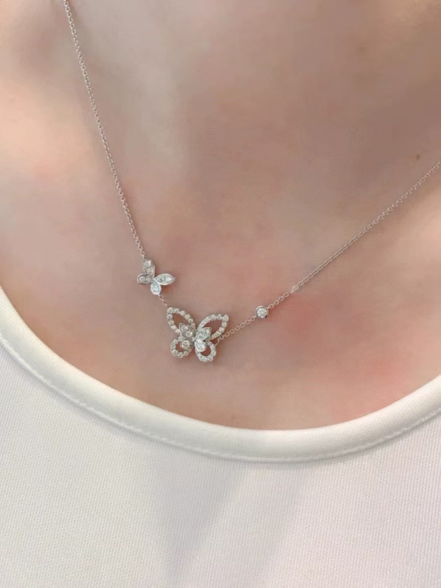 Collier pendentif papillon en argent sterling 925 et oxyde de zirconium, fabriqué à la main
