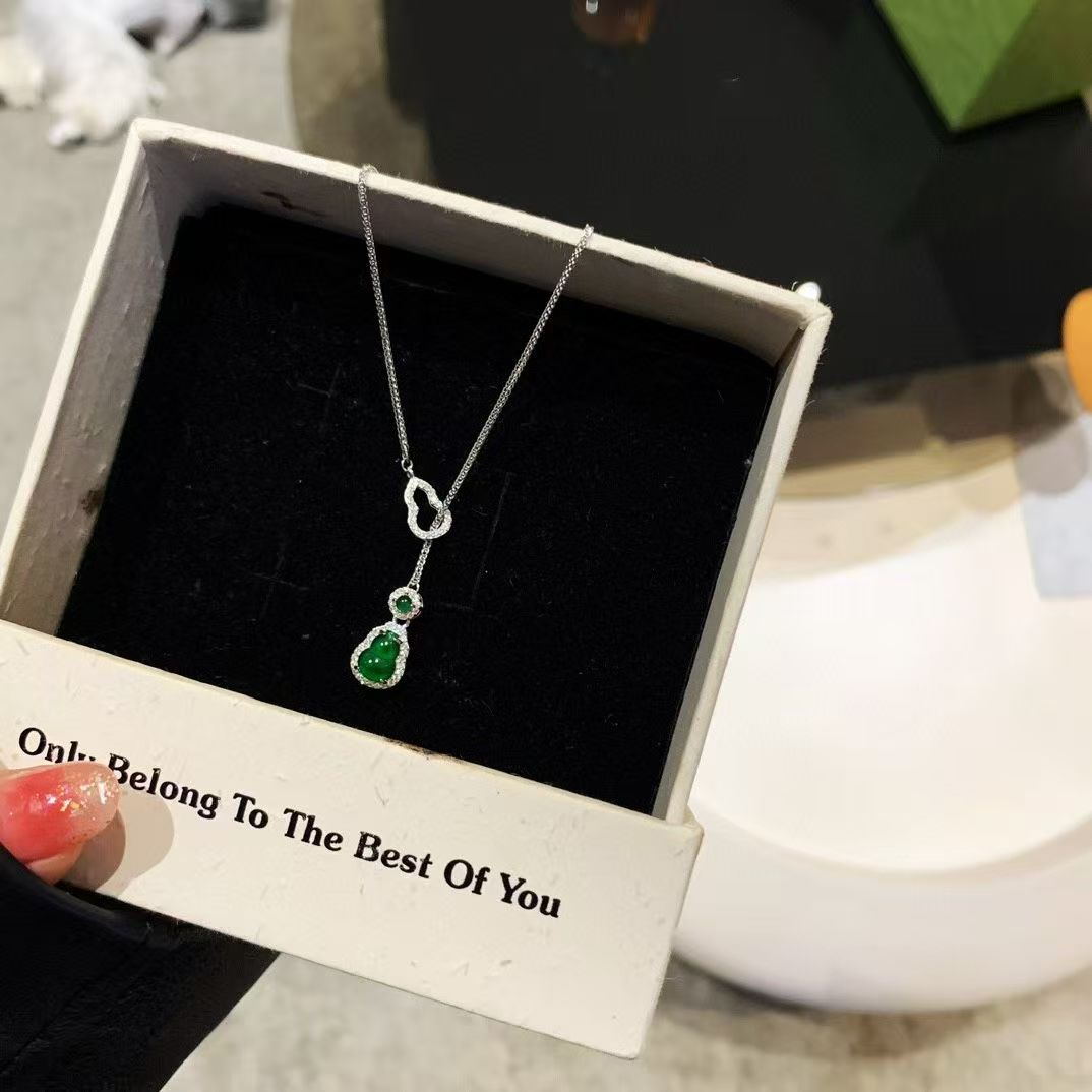 Handcrafted Sterling Silver Hulu Charm Necklace *with Natural Chalcedony & Diamond-Cut Zircon* *Double Blessings of Fortune & Vitality*