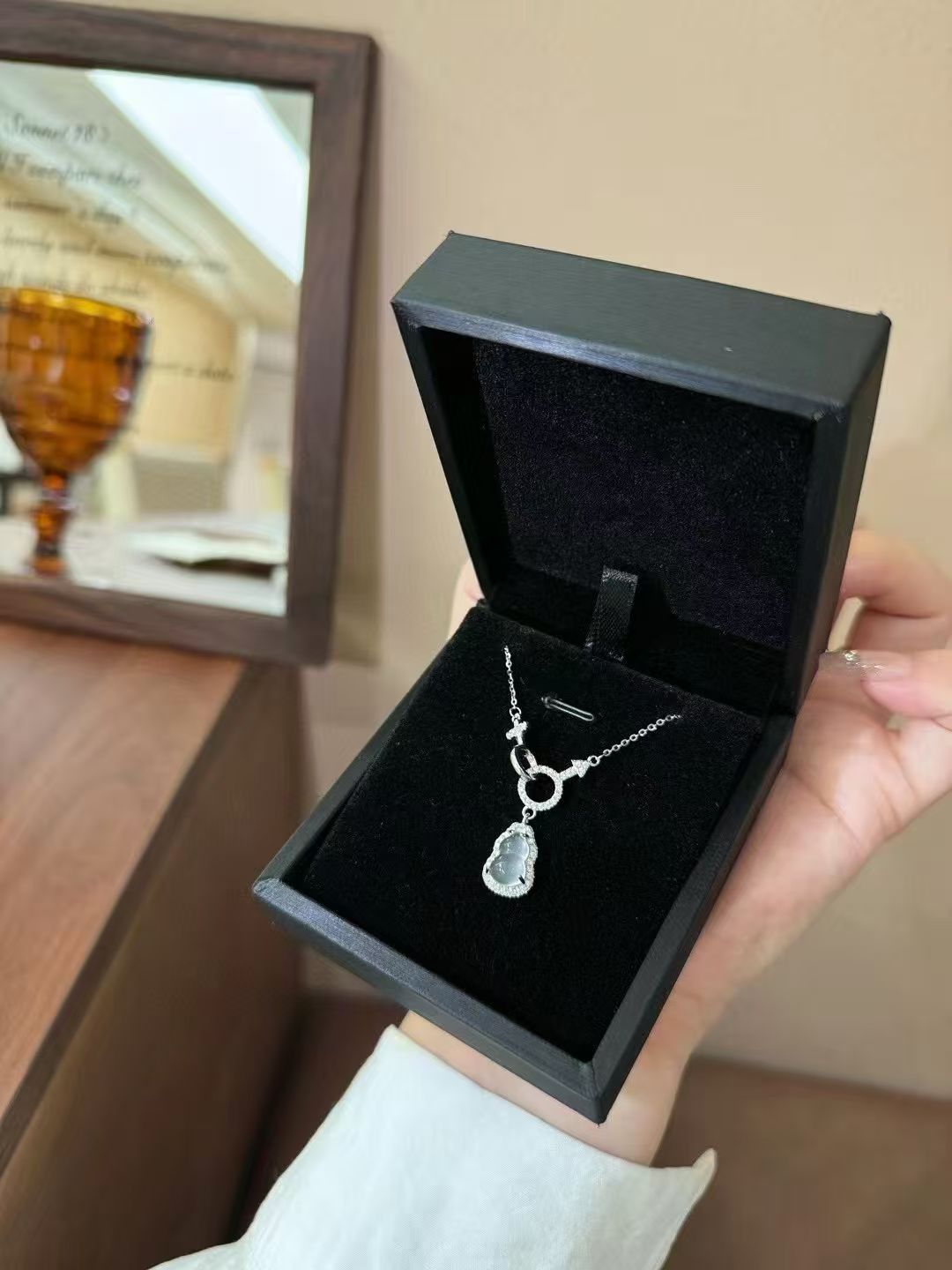 Handmade Double Ring Jade Gourd Pendant Necklace Embrace Luck, Health & Eternal Connection