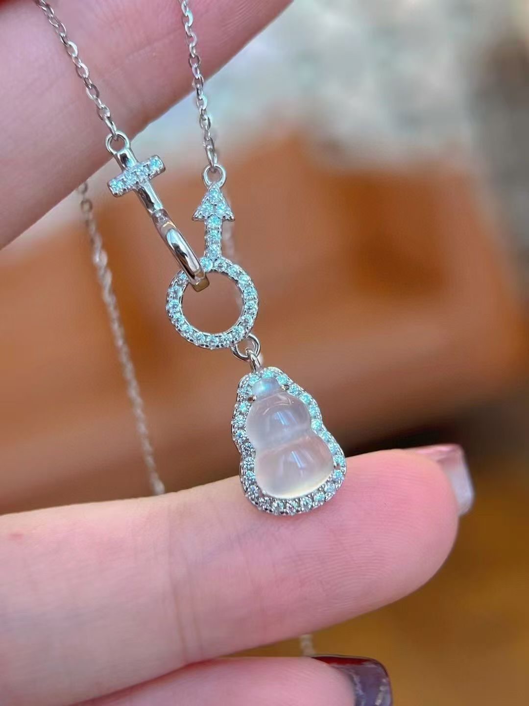Handmade Double Ring Jade Gourd Pendant Necklace Embrace Luck, Health & Eternal Connection