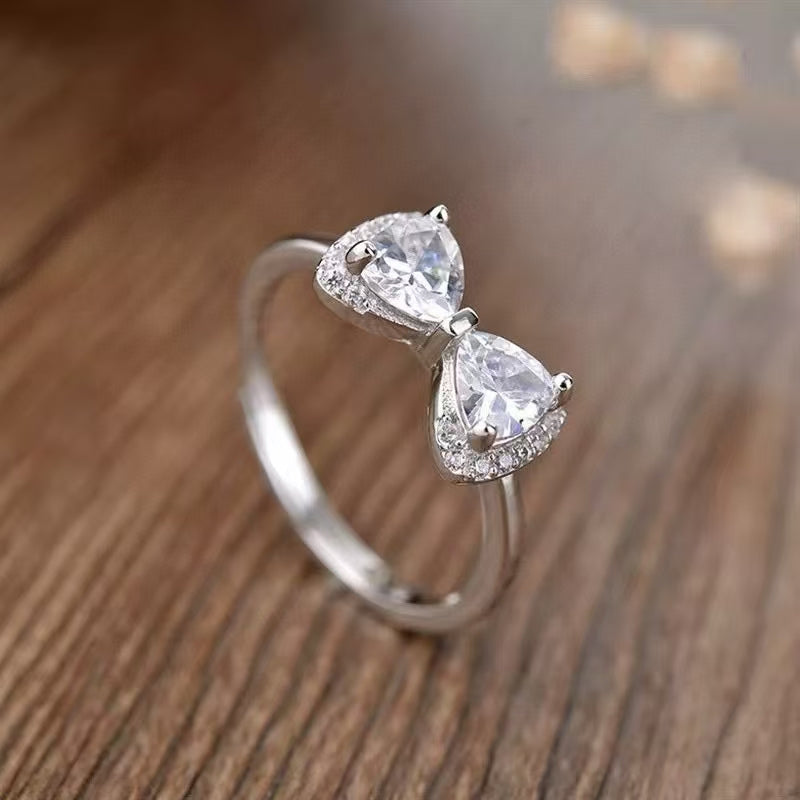 Handcrafted Sterling Silver Bow Ring with Sparkling Zircon | Dainty & Elegant Jewelry