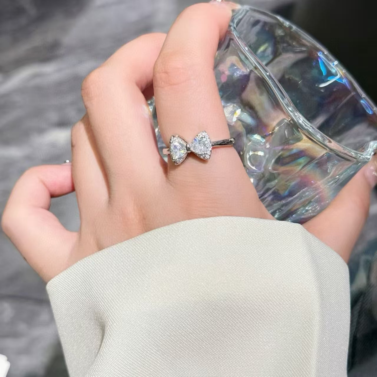 Handcrafted Sterling Silver Bow Ring with Sparkling Zircon | Dainty & Elegant Jewelry