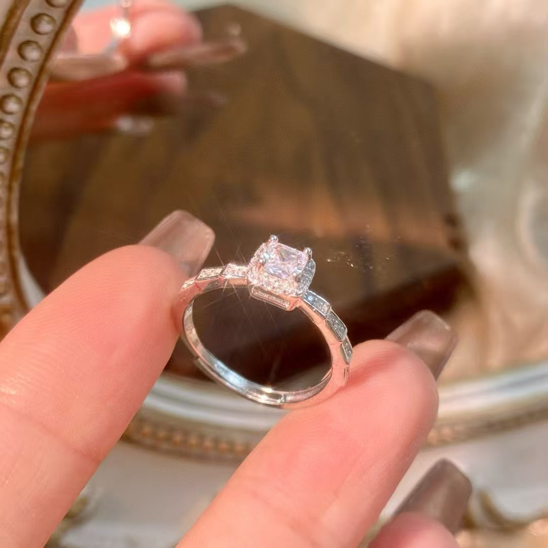Handcrafted Sterling Silver Ring Square Zirconia Solitaire Statement Piece