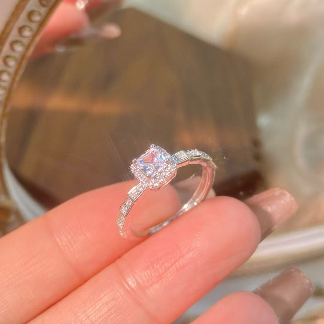 Handcrafted Sterling Silver Ring Square Zirconia Solitaire Statement Piece