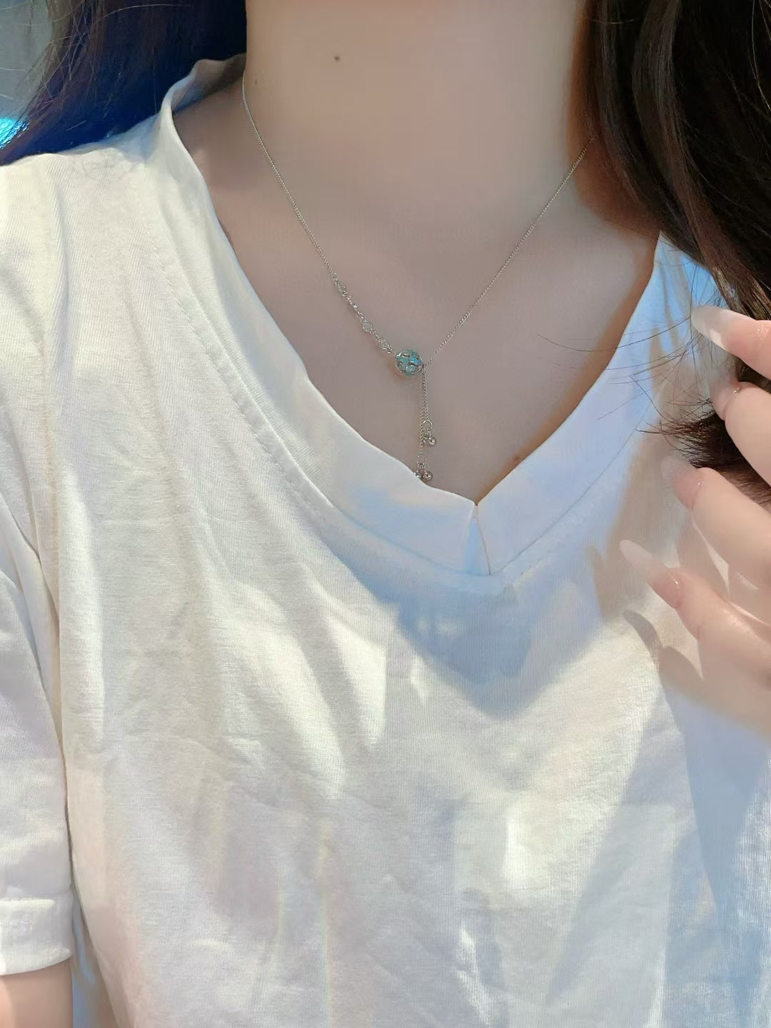 Collier pendentif sphère en émail et argent sterling 925 fait main – Bijou artisanal