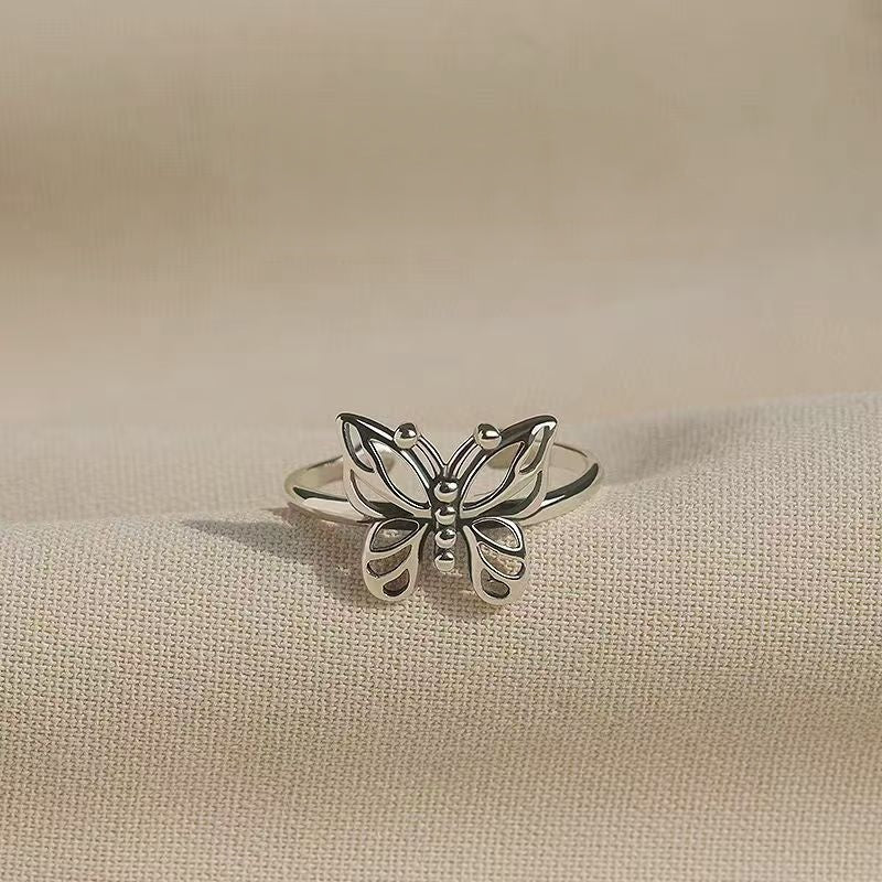 Handcrafted Sterling Silver Butterfly Ring Adjustable | Delicate 925 Silver Jewelry | Nature-Inspired Elegance