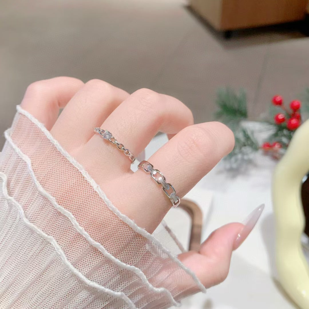 Artisan-Crafted Interlocking Sterling Silver & CZ Couple Rings - A Symbol Woven in Silver 2 pieces