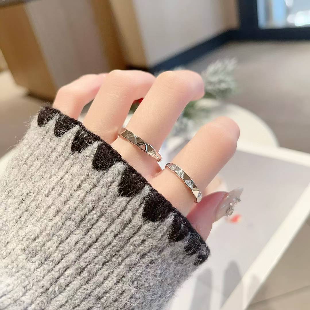 Hand-Forged unique design Couple Rings: 925 Sterling Silver & Sparkling CZ 2 pieces