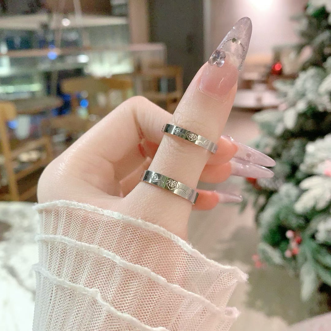 Hand-Carved Auspicious Cloud Couple Rings - Solid 925 Sterling Silver 2 pieces