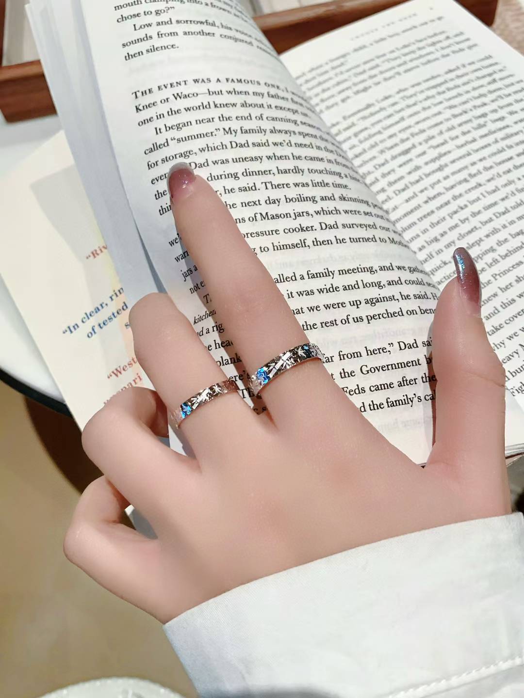 Bamboo Unity Couple Rings - Hand Carved 925 Sterling Silver 2 pieces