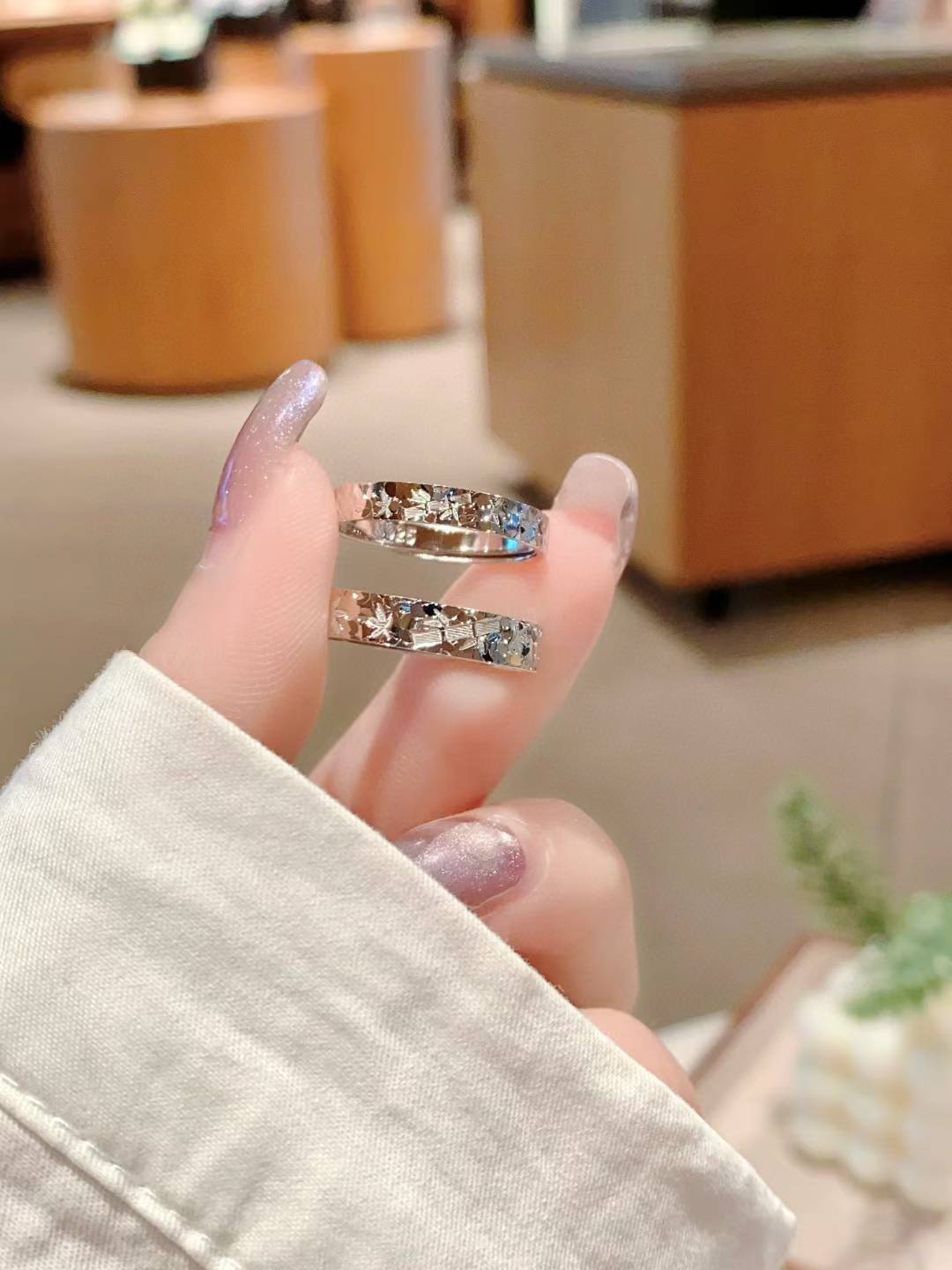 Bamboo Unity Couple Rings - Hand Carved 925 Sterling Silver 2 pieces