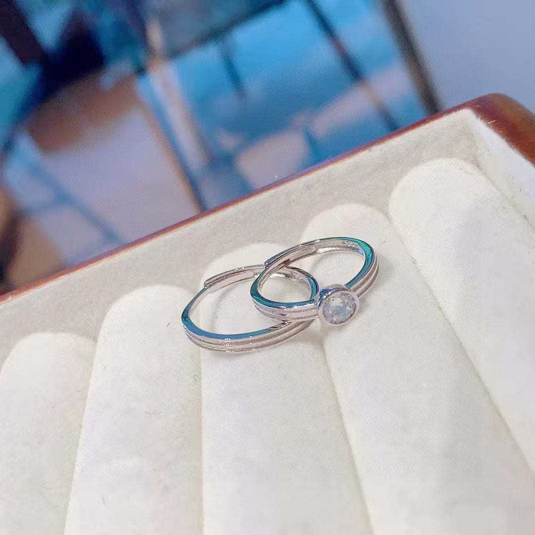 Handcrafted "Lock You In" 925 Sterling Silver & Zirconia Couple's Ring Set - Timeless Symbol of Your Love 2 pieces