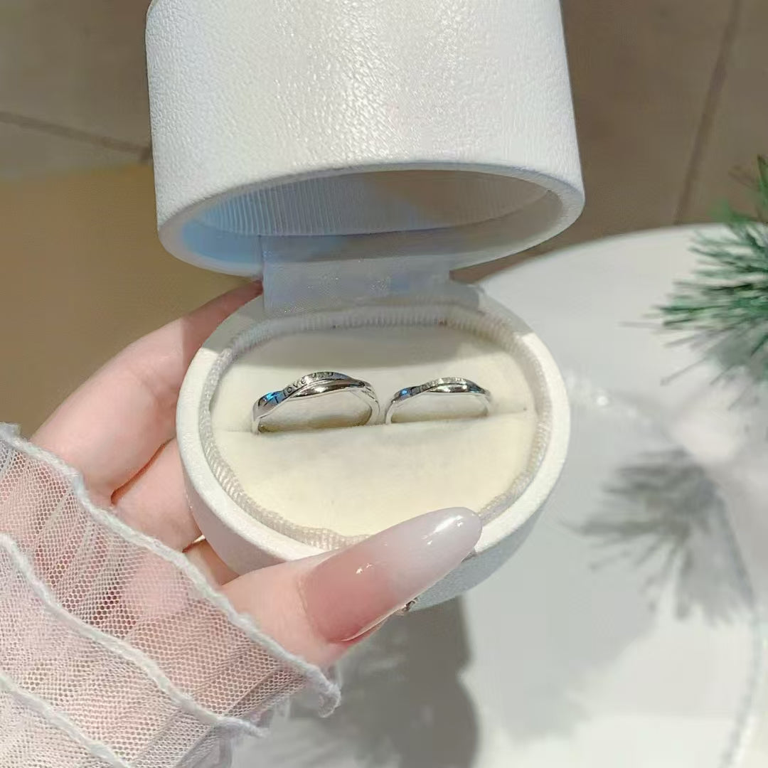 Interlocked LOVE Couples Ring Set • Hand-Engraved 925 Sterling Silver 2 pieces