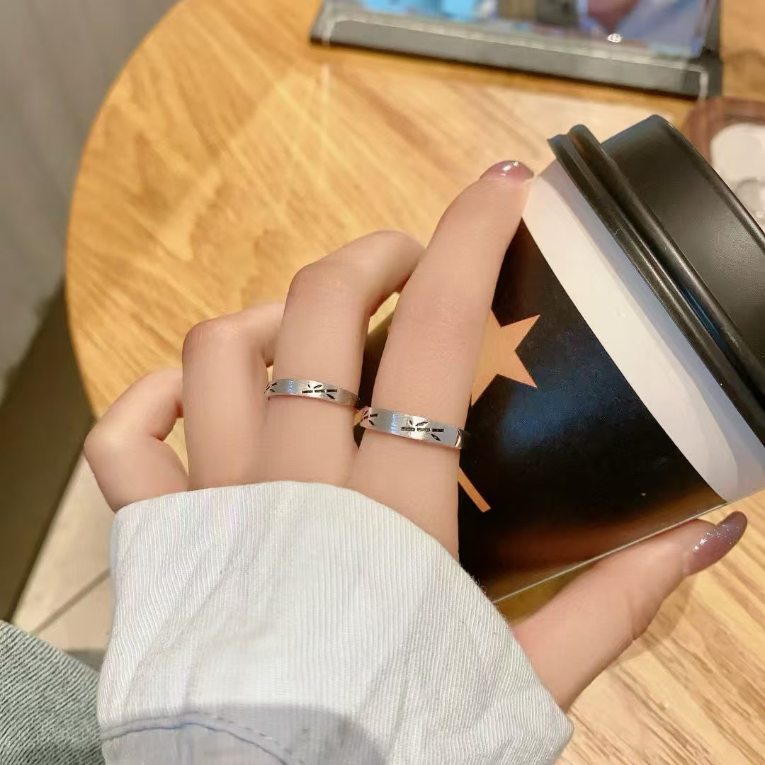 Eternal Growth Adjustable Couple Rings • Hand-Forged Bamboo Motif in Solid Silver 2 pieces