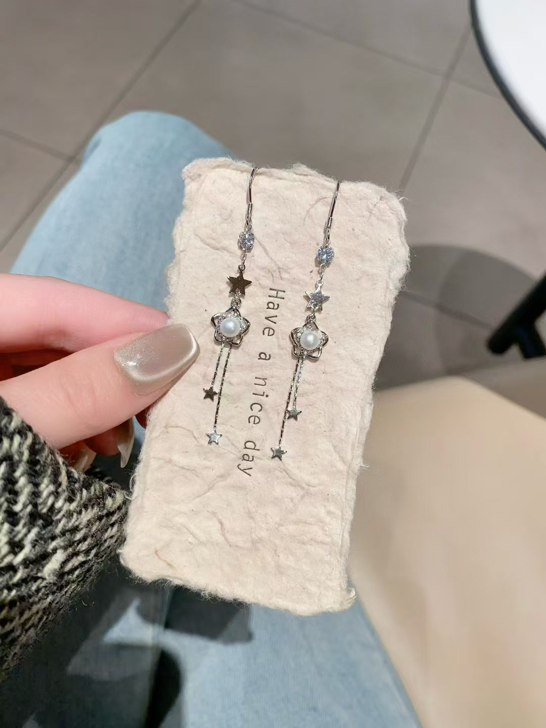 Boucles d'oreilles artisanales en argent 925, étoiles et perles – Élégance céleste, charme terrestre