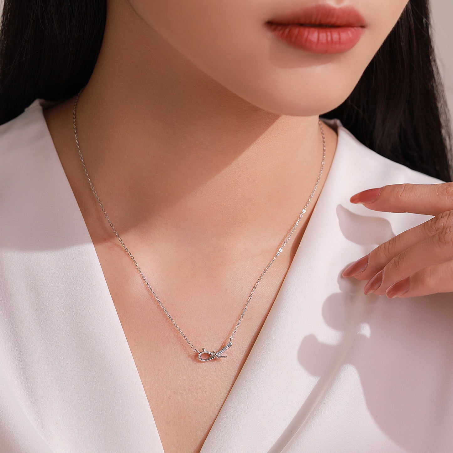 Enchanting Bow Jewelry Set - Zircon Sterling Silver Earrings & Necklace