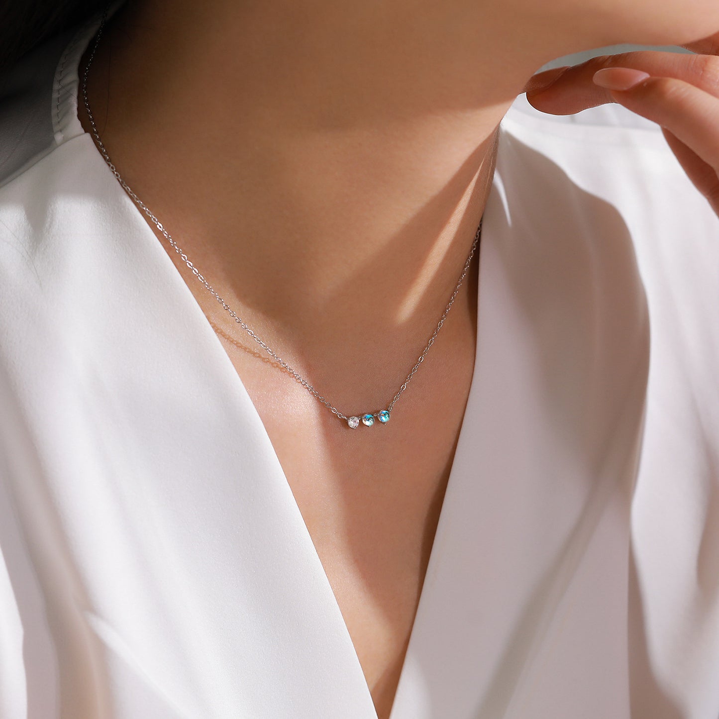Celestial Bar Jewelry Set – Moonstone & Zircon Sterling Silver Earrings & Necklace