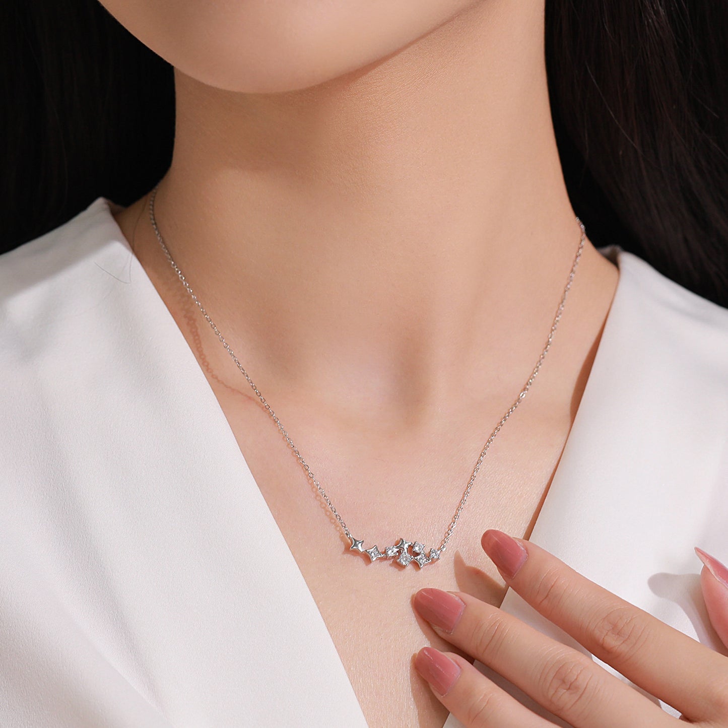 Happy Star Jewelry Set - Smiling Zircon Sterling Silver Earrings & Necklace