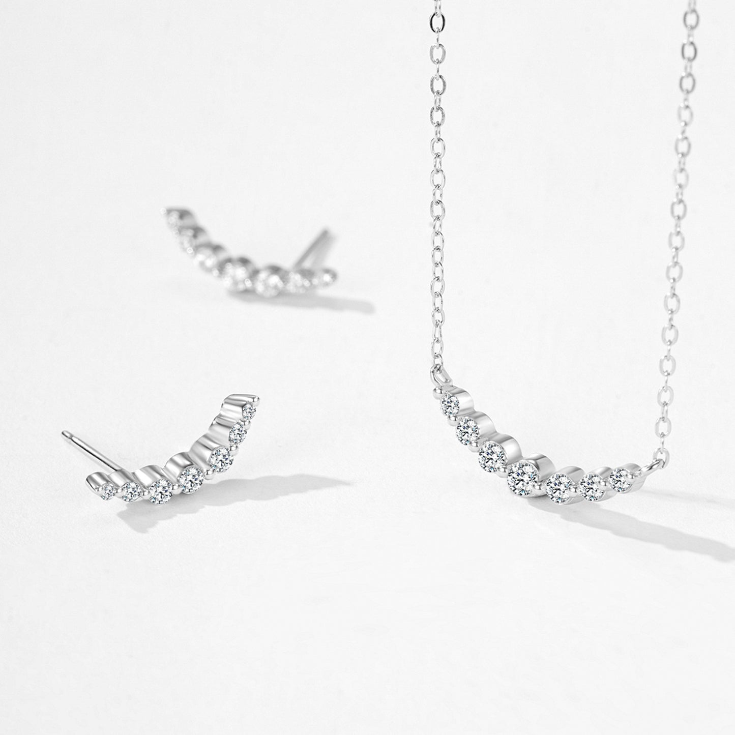 Smiling Zircon Jewelry Set - Sterling Silver Earrings & Necklace