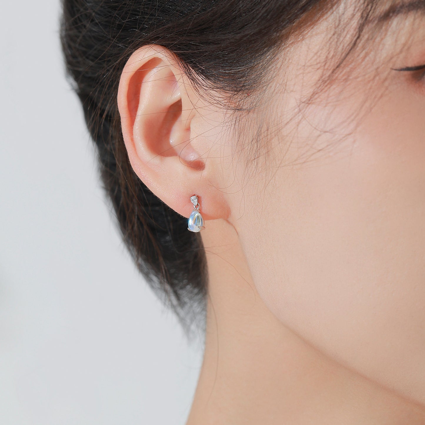 Lunar Dewdrop Jewelry Set โ Moonstone & Zircon Sterling Silver Earrings & Necklace