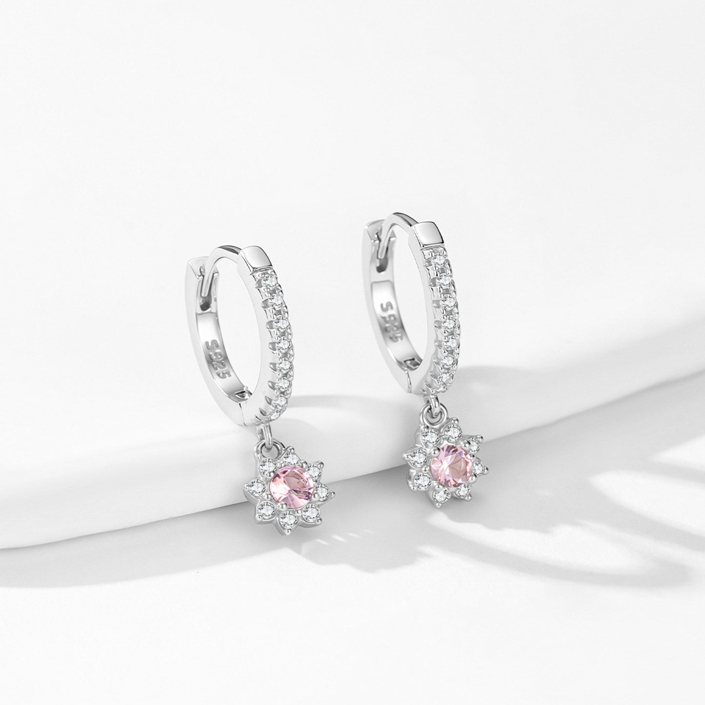 Handmade Floral Pink Zircon Jewelry Set – Sterling Silver Earrings & Necklace