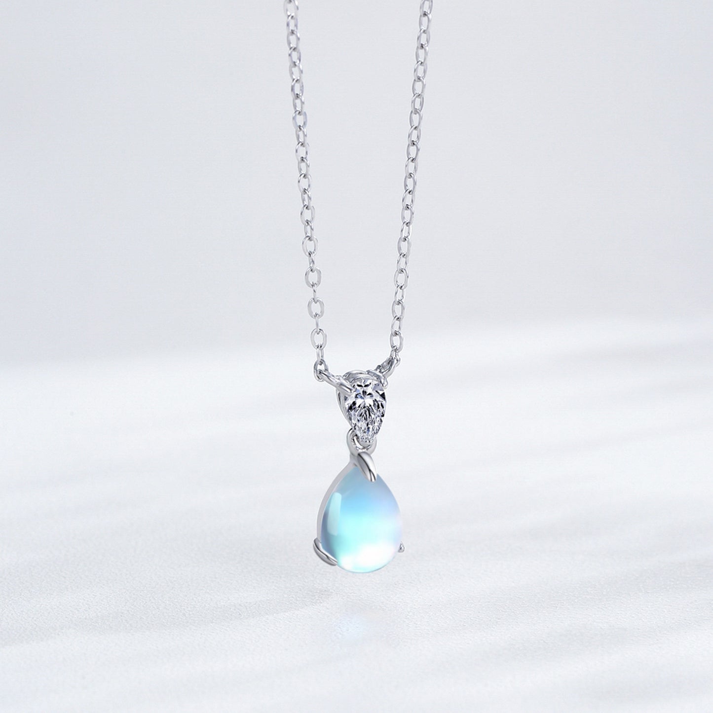 Lunar Dewdrop Jewelry Set โ Moonstone & Zircon Sterling Silver Earrings & Necklace