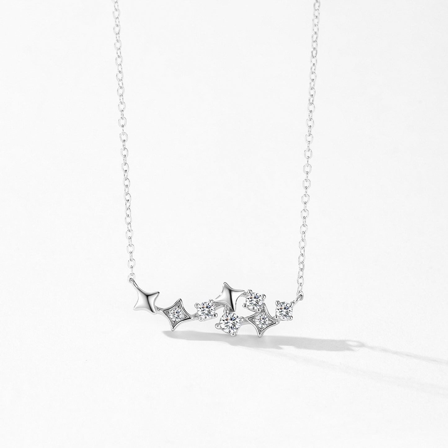 Happy Star Jewelry Set - Smiling Zircon Sterling Silver Earrings & Necklace