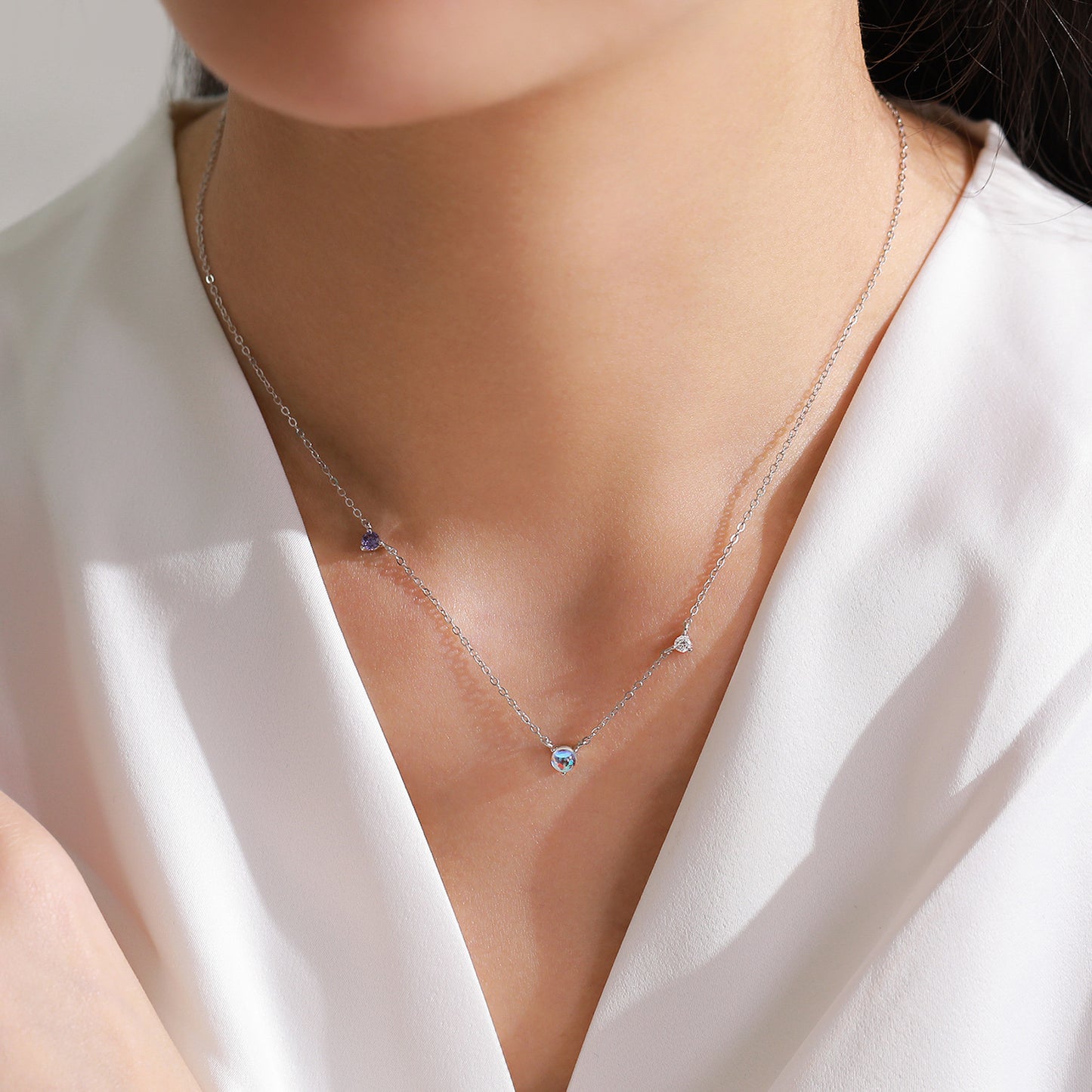 Luna Glow Jewelry Set - Moonstone & Zircon Sterling Silver Earrings & Necklace