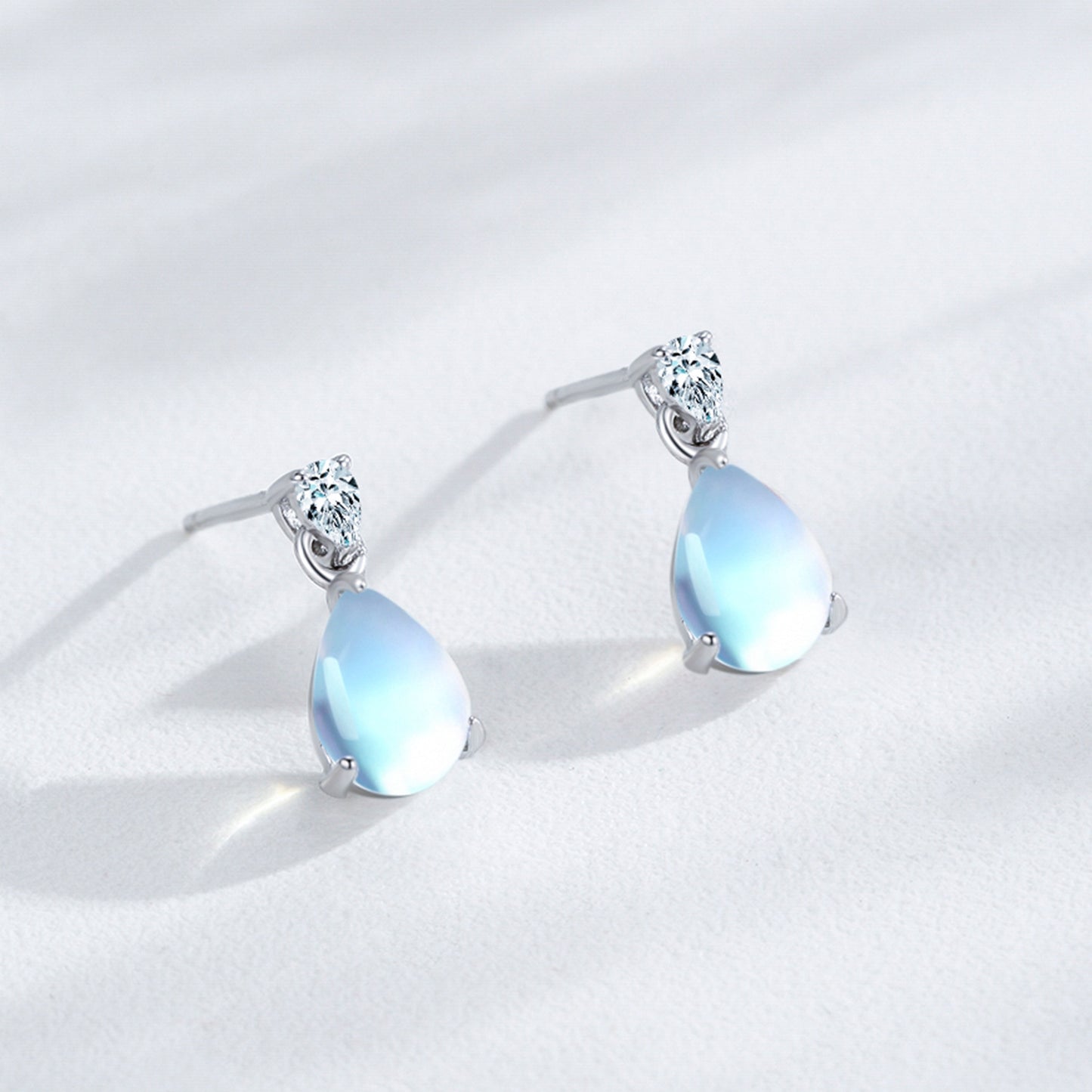 Lunar Dewdrop Jewelry Set โ Moonstone & Zircon Sterling Silver Earrings & Necklace