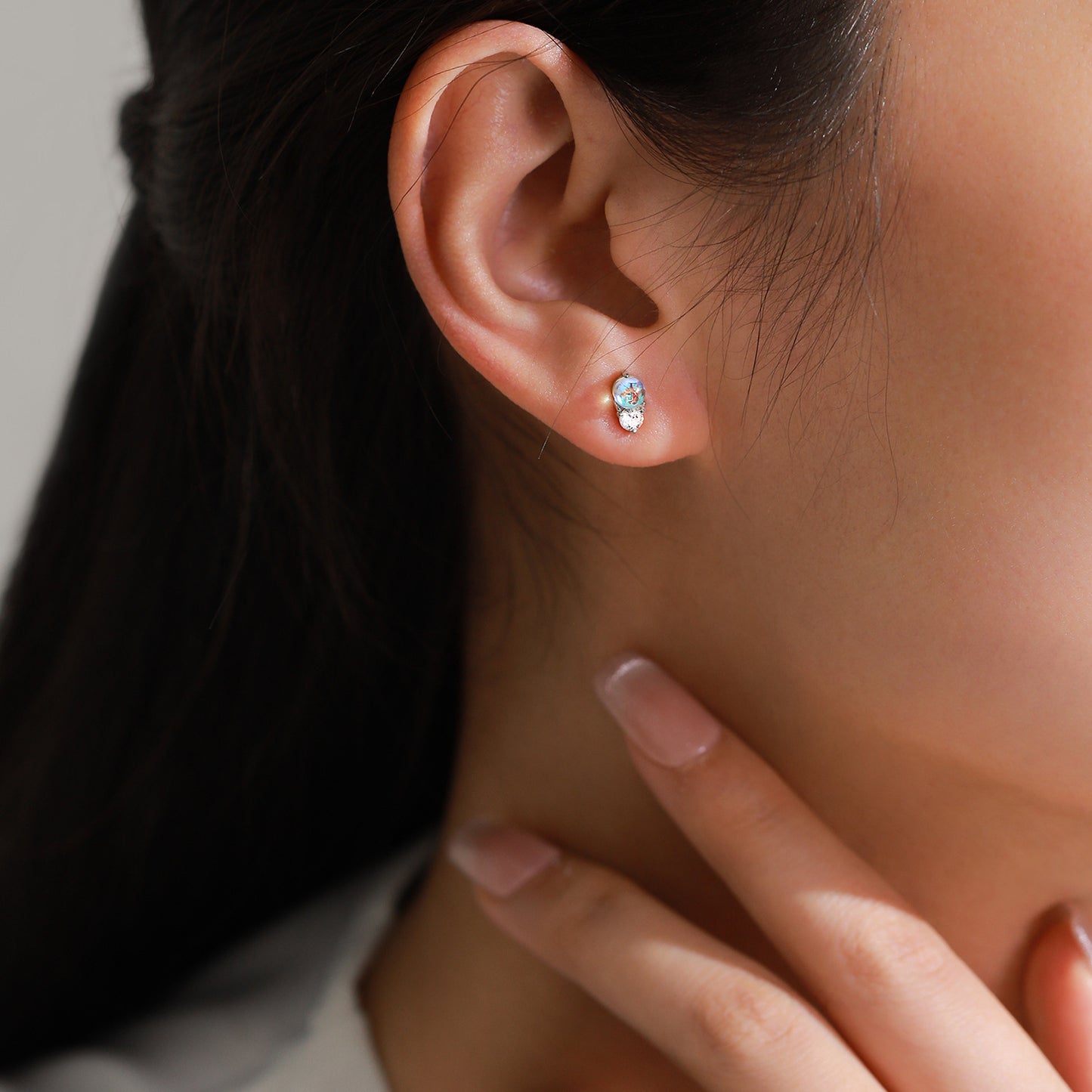 Moonlight Radiance Jewelry Set - Round Moonstone & Zircon Earrings & Necklace