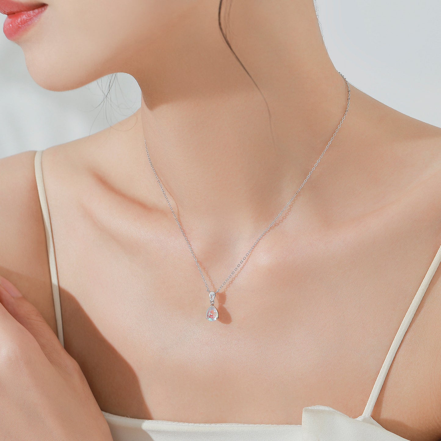 Lunar Dewdrop Jewelry Set โ Moonstone & Zircon Sterling Silver Earrings & Necklace