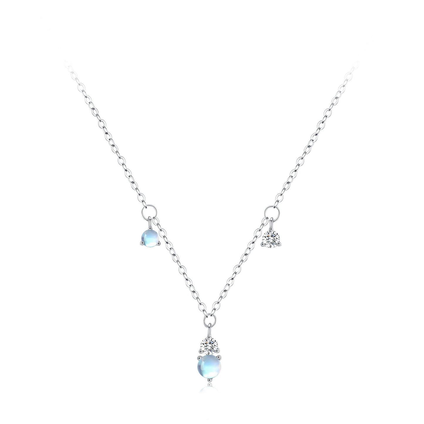Moonlight Radiance Jewelry Set - Round Moonstone & Zircon Earrings & Necklace